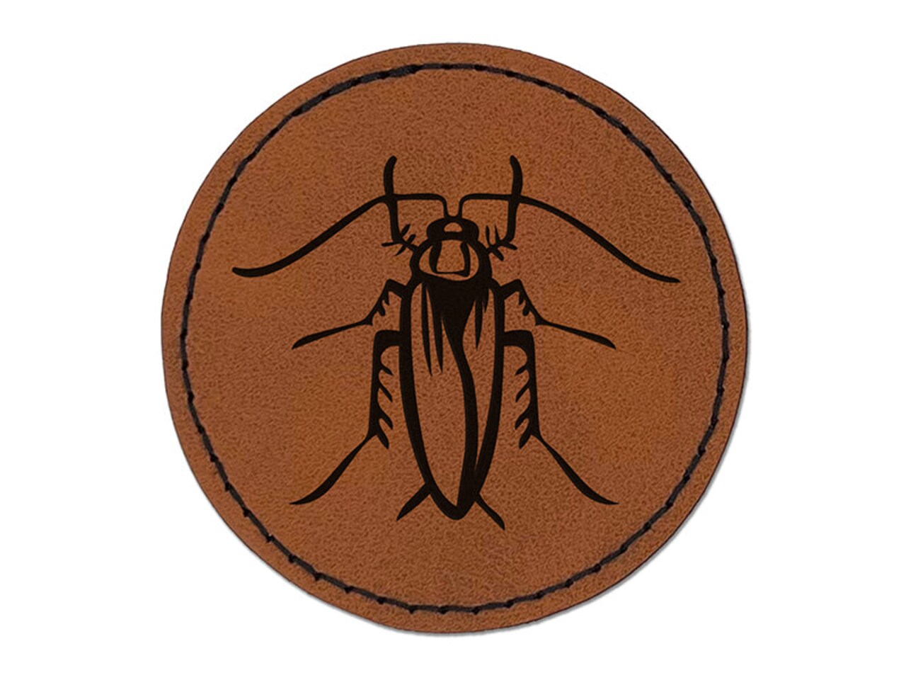 Cockroach Bug Insect Vermin Round Iron-On Engraved Faux Leather Patch Applique - 2.5"